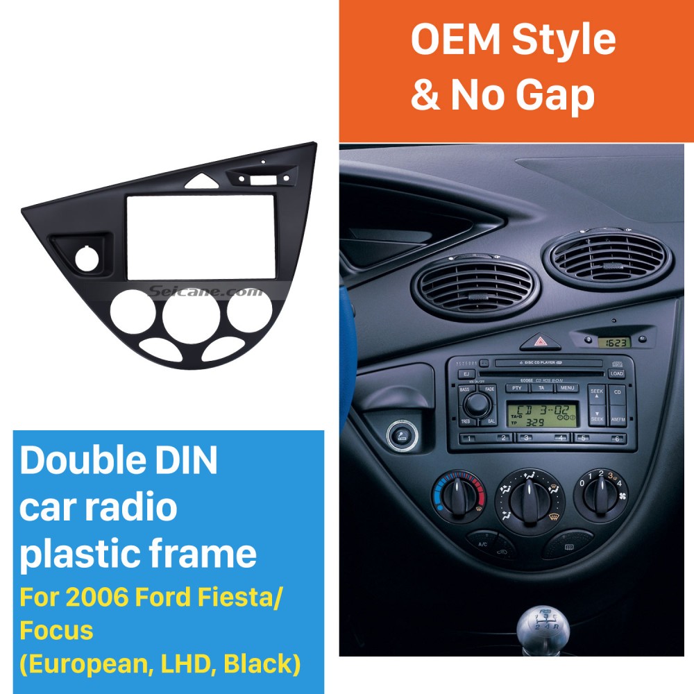 Black 2 Din Car Radio Fascia For 2006 Ford Fiesta Focus European Lhd Dvd Panel Audio Player Auto Stereo Installation Frame