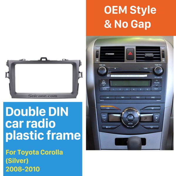 Silver Double Din 2008 2009 2010 Toyota Corolla Car Radio Fascia Dash Installation Kit DVD Frame Plate Cover