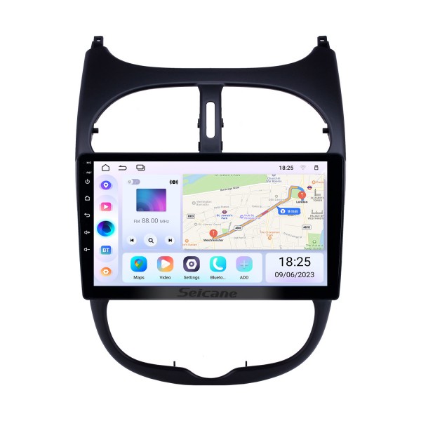 HD Touchscreen 9 inch Android 14.0 GPS Navigation Radio for 2000-2016 Peugeot 206 with Bluetooth AUX WIFI support Carplay TPMS DAB+