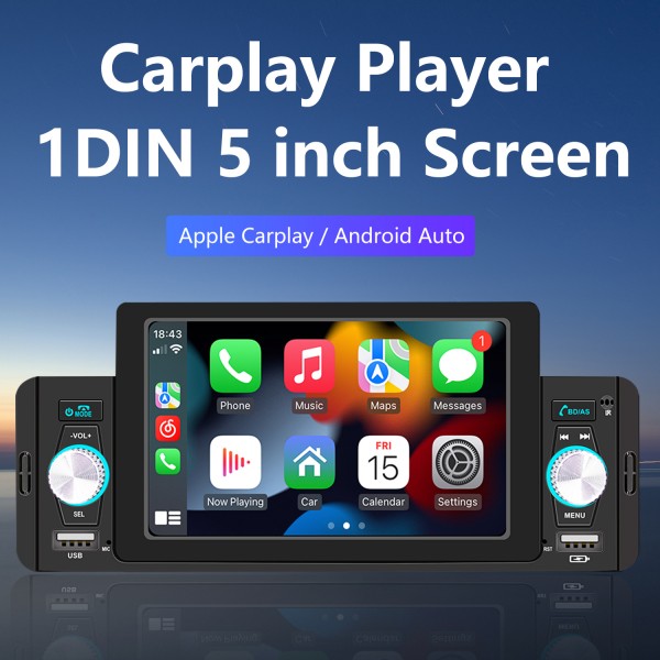 Carplay 1 din radio with 5 inch touch Screen MP5 FM Bluetooth Audio System Support Rearview Camera 