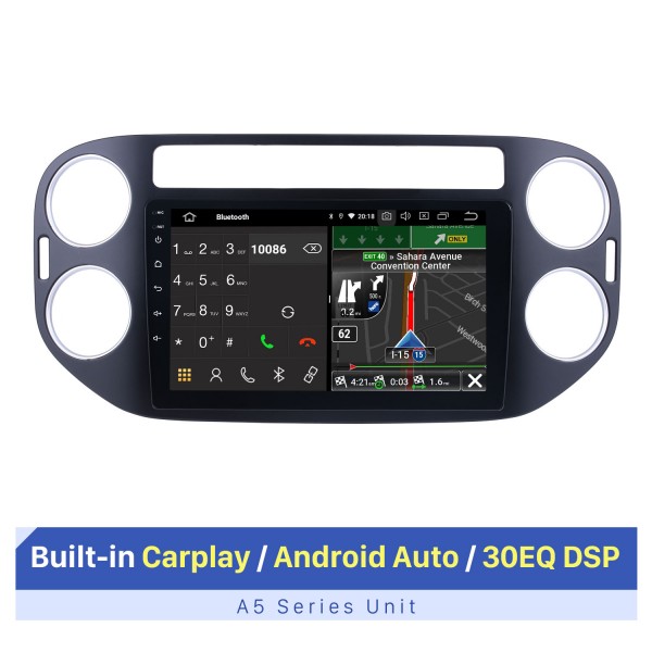 9 inch Android 10.0 In Dash Bluetooth GPS System for 2010 2011 2012 2013 2014 2015 VW Volkswagen Tiguan with 3G WiFi Radio RDS Mirror Link OBD2 Rearview Camera AUX