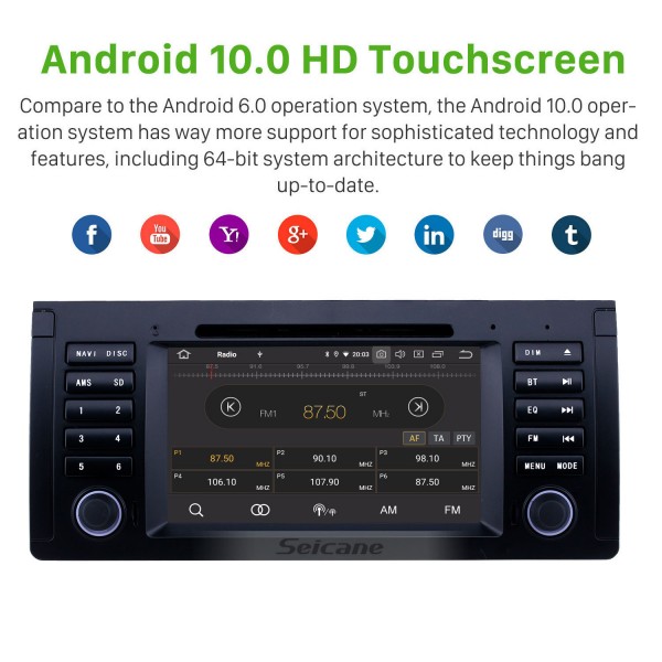 7 inch Android 11.0 Radio for 1996-2003 BMW X5 E53 Bluetooth Wifi HD Touchscreen GPS Navigation Carplay USB support TPMS Mirror Link