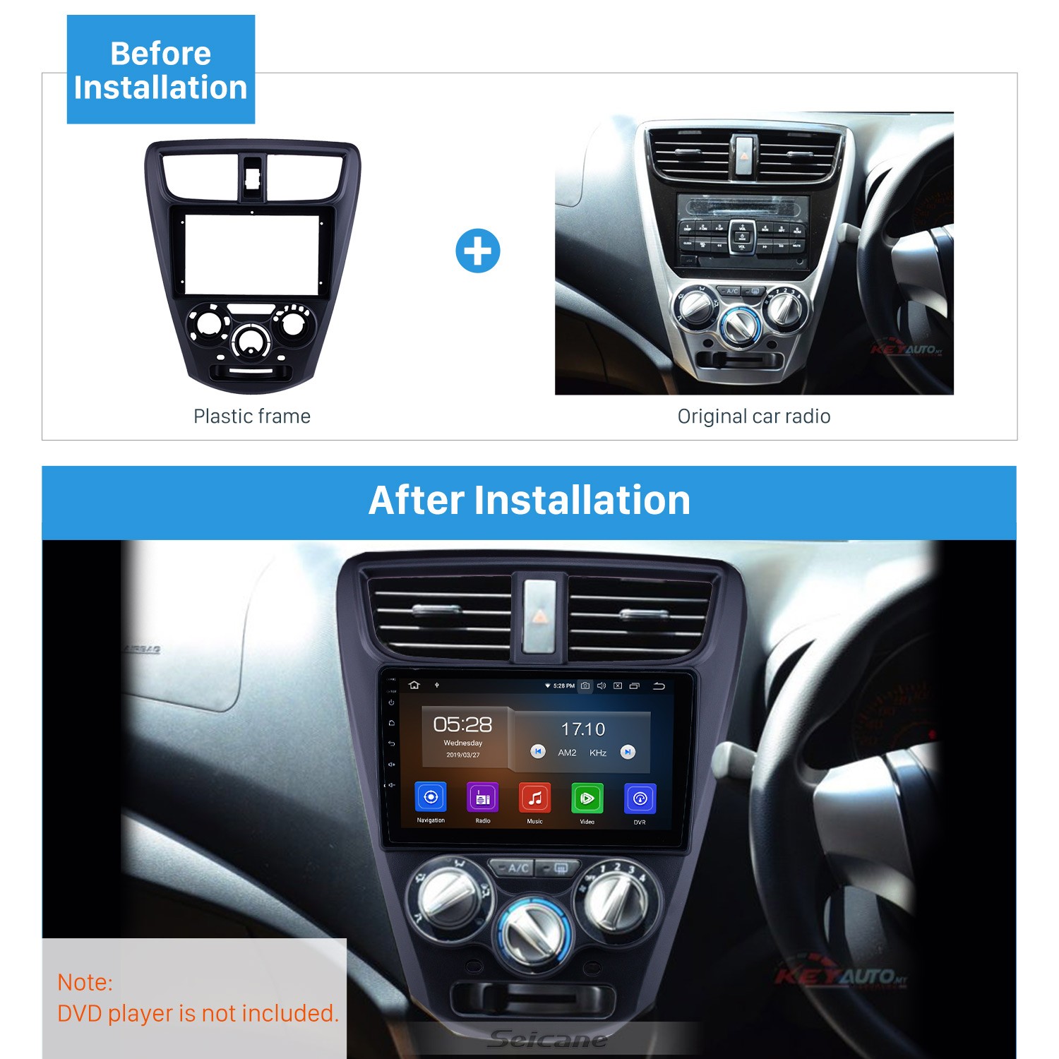 BLACK In Dash Fascia Panel Trim Frame Installation Kit For 