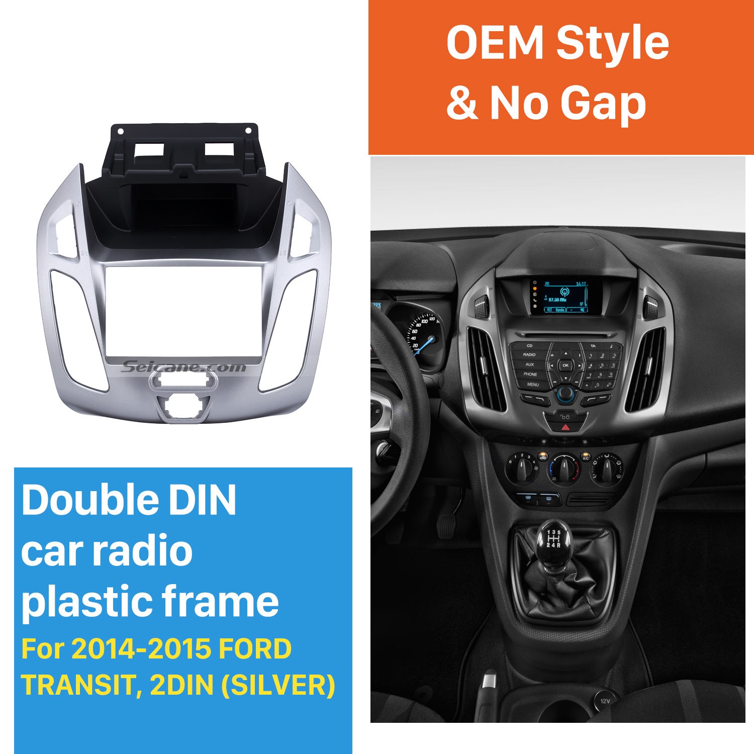 Silver Double Din Car Radio Fascia For 2014 2015 Ford Transit Dash