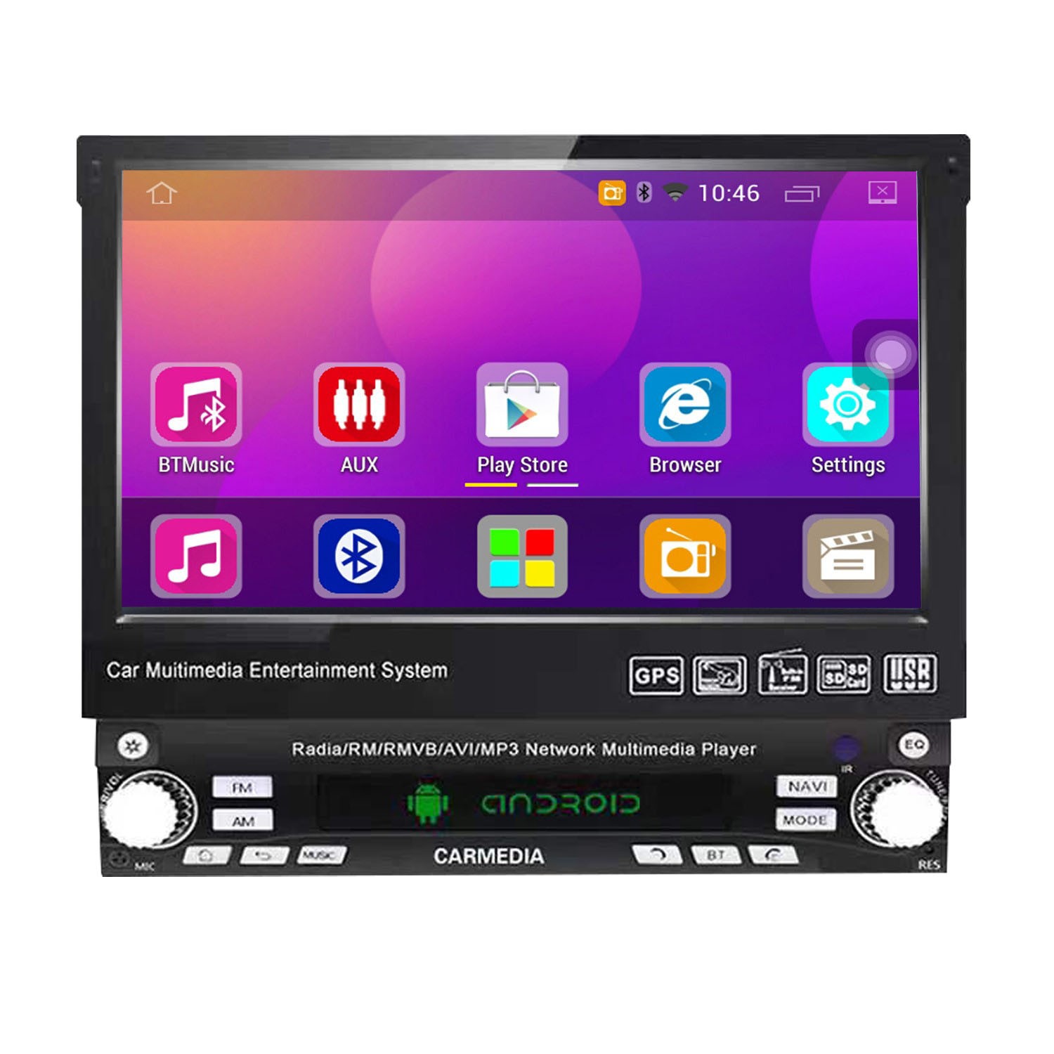 New Upgraded Android 10.1 7'' GPS WIFI Bluetooth Car Radio Autoradio 1 Din  HD Touch Screen Car MP5 Player Suppport DVR SAT NAV USB FM Rear View Camera[ 1+16G]