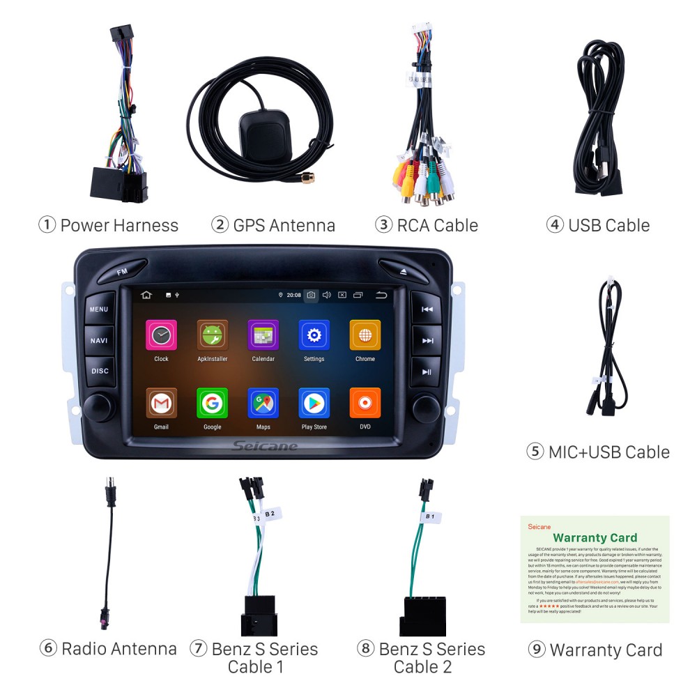 7 inch Android 12.0 GPS Navigation Radio for 1998-2006 Mercedes