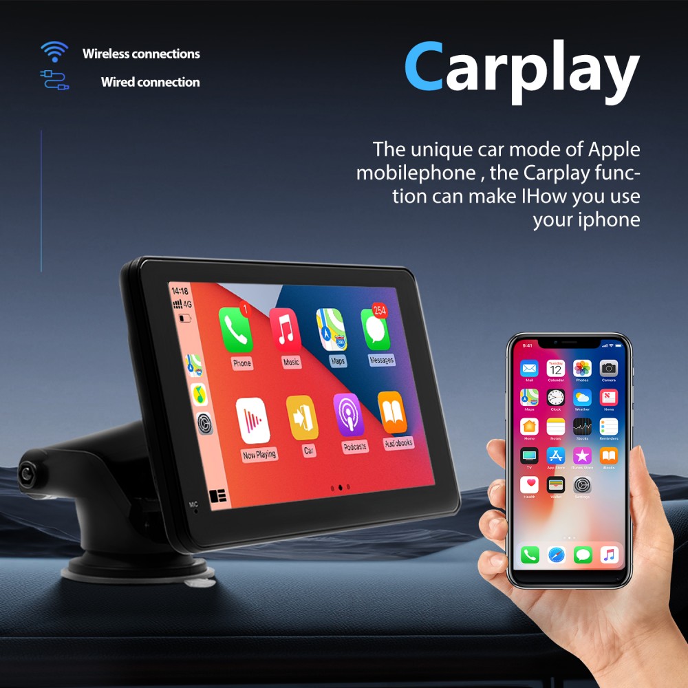7 inch Wireless Carplay Android Auto Touch monitor Stereo GPS navigation  system with Bluetooth support HD