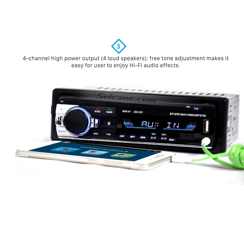 SOAIY MP3 Autoradio mit Bluetooth Freisprecheinrichtung 1 DIN Bluetooth Autoradio 4 x 50 Watt MP3 Player/FM Radio/TF/AUX/USB Ladefunktion mit Fernbedienung