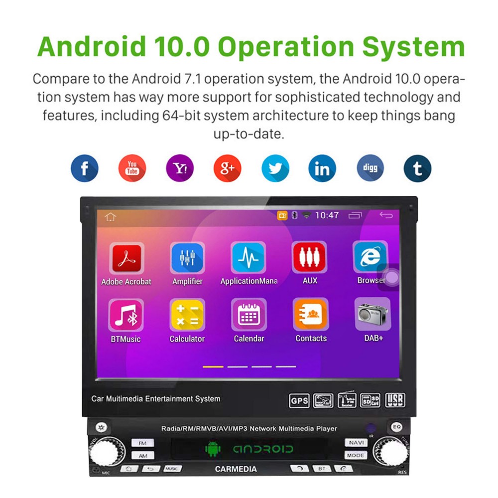 7 inch Android 10.0 Universal One DIN Car Radio GPS Navigation Multimedia  Player with Bluetooth WIFI