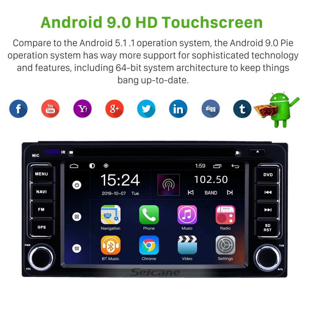 Android 9.0 6.2 inch for Universal Radio GPS Navigation