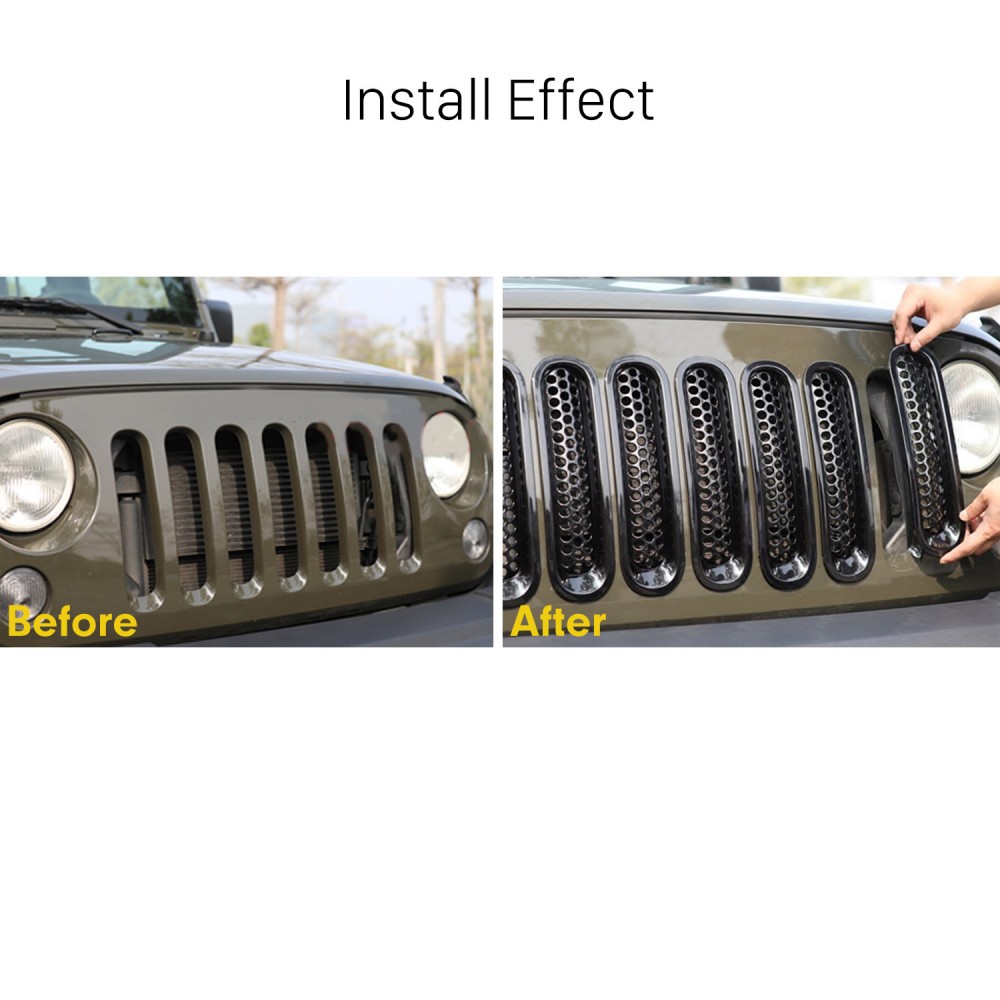 Car Accessories Black ABS Plastic Front Grille Grid Set for 2007-2016 Jeep  Wrangler Mesh Cover
