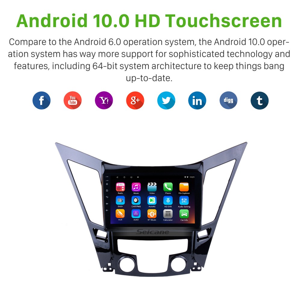 9 Inch All-in-One Android 10.0 GPS Navigation system For 2011-2015 HYUNDAI  Sonata i40 i45 with Touch Screen TPMS DVR OBD II Rear camera AUX USB SD