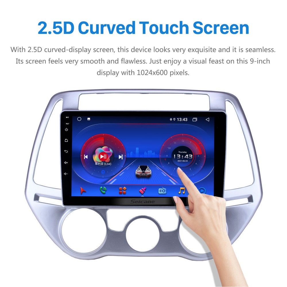 9 Inch Android 13.0 For 2012-2014 Hyundai I20 MANUAL AC Stereo GPS.