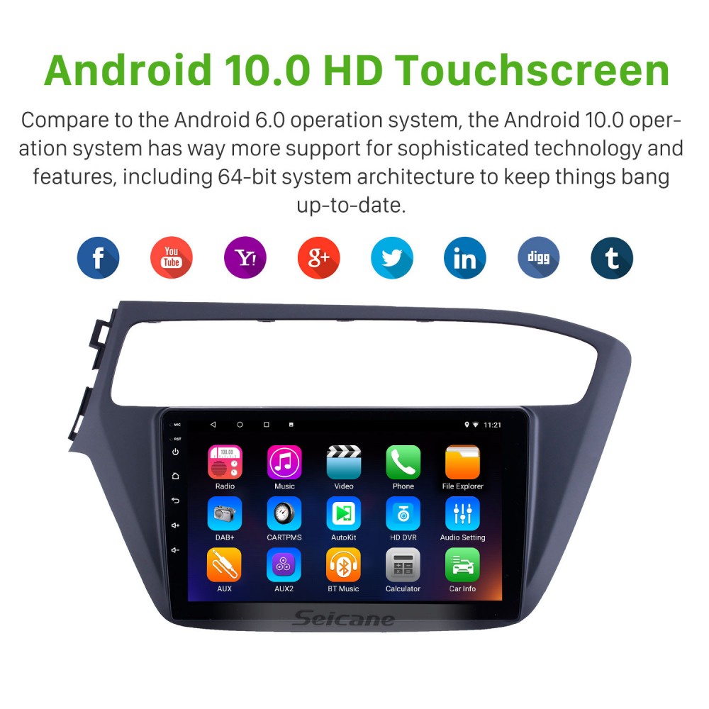 LINGJIE Android Double DIN Sat Nav para Hyundai I20 2015-2018 GPS Navegación Pantalla táctil de inversión Video Multimedia Player Video Receptor,4g WiFi 4g+64g
