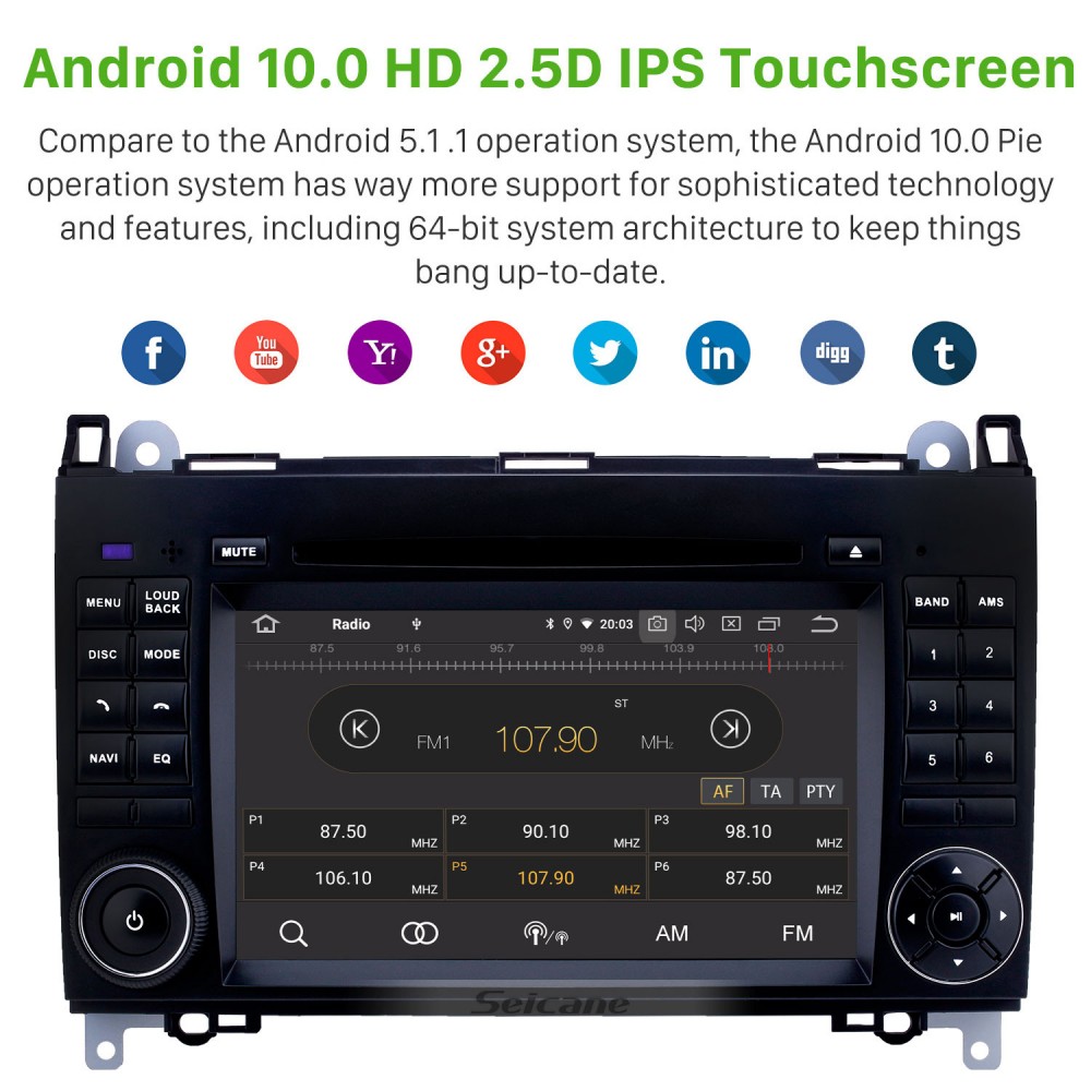 7 inch Android 10.0 GPS Navigation Radio for 2004-2012 Mercedes Benz A  Class W169 A150 A160 A170 with Carplay Bluetooth HD Touchscreen WIFI USB
