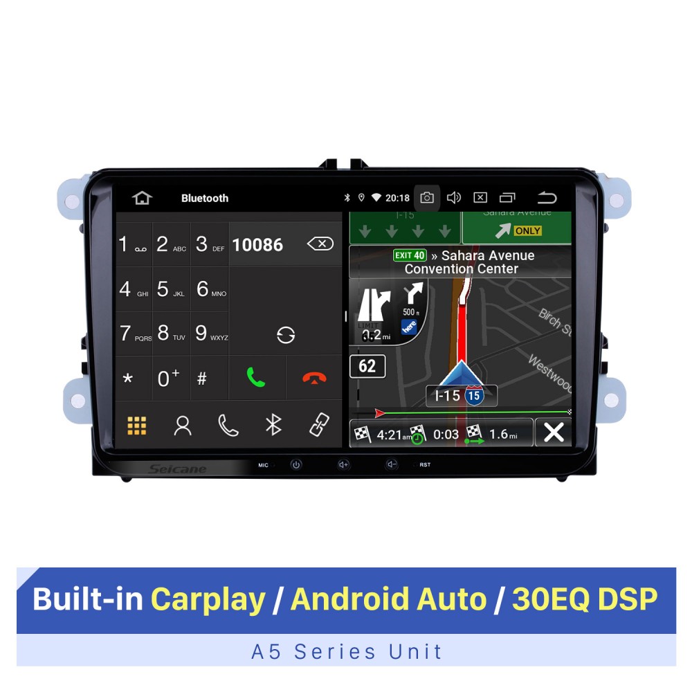 Autoradio tactile GPS Bluetooth Android & Apple Carplay VW Golf 5 et  6,Touran,Tiguan,Passat,Transporter T5,Polo,Scirocco,Beetle et EOS + caméra  de recul