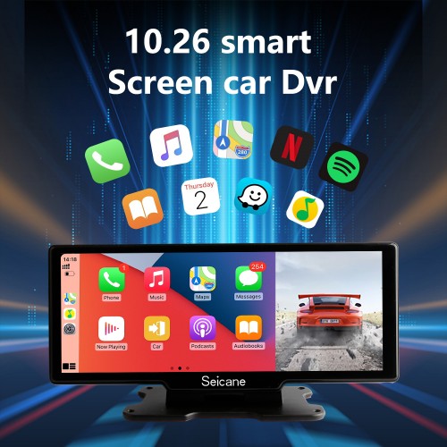 Caméra de tableau de bord Carplay 10.26 pouces, Dvr Android Auto WiFi FM, caméra de recul, prise en charge 4K H.265 1080P