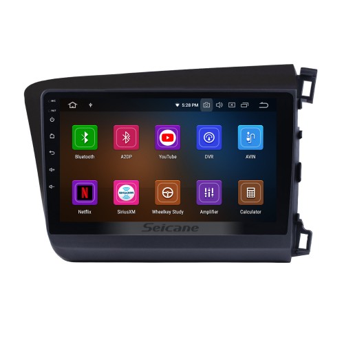 Pour 2012 Honda Civic conduite à droite voiture GPS Navigation Android 12.0 HD écran tactile 9 pouces Radio commande au volant Bluetooth musique 4G Wifi USB prise en charge OBD2 lecteur DVD