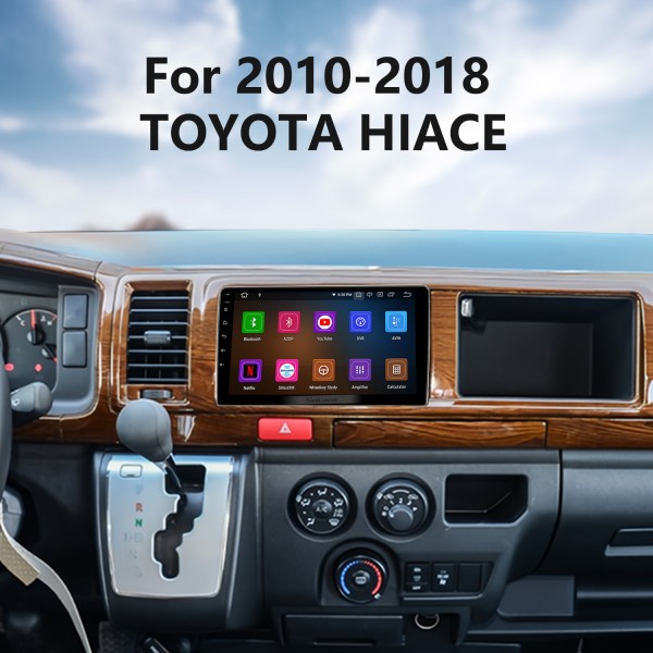Radio à écran tactile Android 14.0 pour 2010-2016 2017 2018 Toyota Hiace avec prise en charge Carplay Bluetooth intégrée Commande au volant Caméra AHD