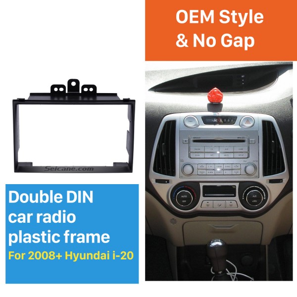 Excellente Black Double Din 2008+ Hyundai i-20 Car Radio Fascia Kit d'installation Plaque de cadre DVD Stéréo Lecteur