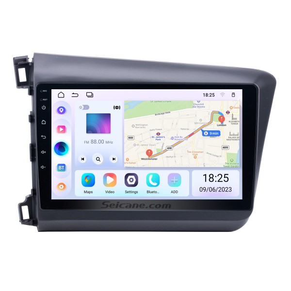 Autoradio à écran tactile 9 pouces Android 13.0 HD pour 2012 Honda Civic LHD avec musique Bluetooth 3G WiFi lien miroir OBD2