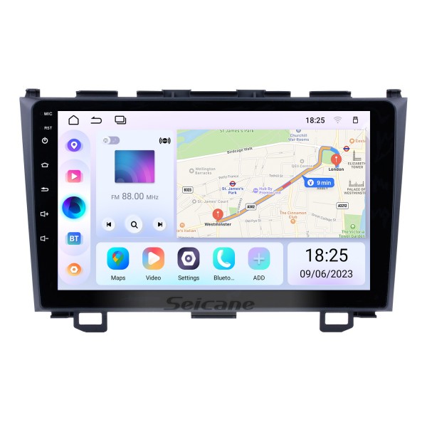 9 pouces HD écran tactile radio Android 13.0 unité principale pour 2006-2011 Honda CRV voiture stéréo système de navigation GPS Bluetooth téléphone WIFI prise en charge 1080P vidéo OBDII commande au volant USB