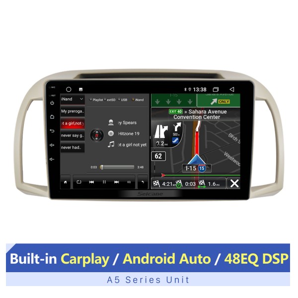 9 pouces Android 13.0 pour 2002-2010 Nissan March Système de navigation GPS stéréo avec Bluetooth OBD2 DVR HD Caméra de recul à écran tactile