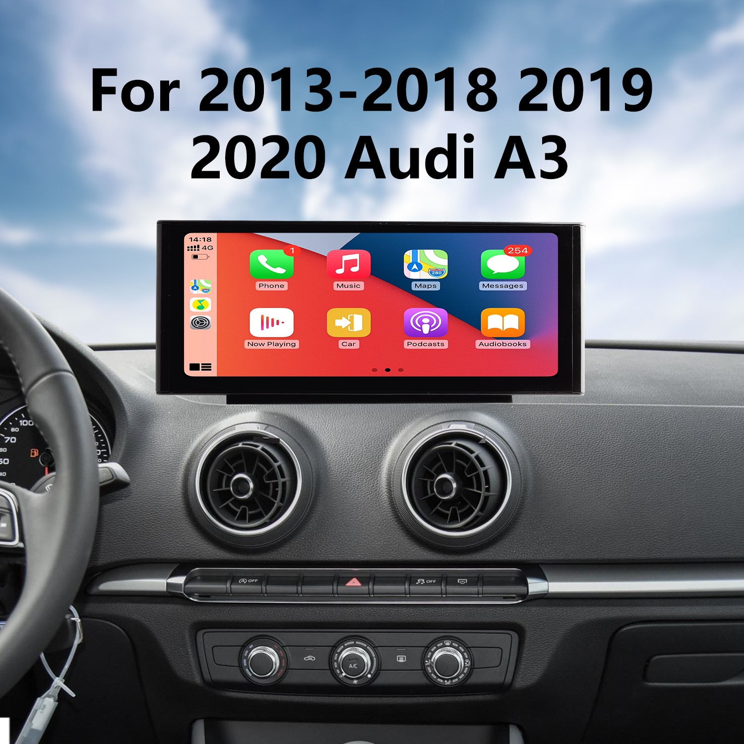 Navigation pour Audi A3 avec écran de 9 pouces, Carplay, Android Auto, DAB, Bluetooth