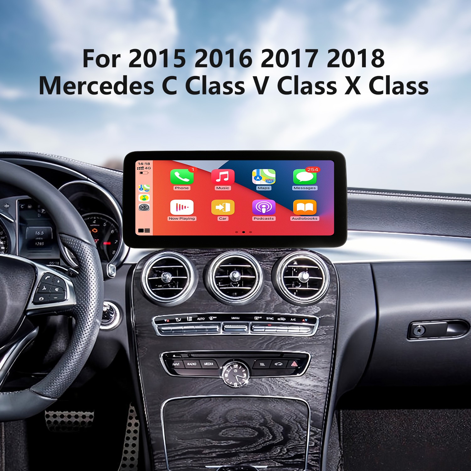 Carplay NTG5.0 HD Écran tactile 12,3 pouces pour 2015 2016 2017 2018  Mercedes Classe C W205 C180 C200 C260 C300 Classe V W446 V260 Classe X X250  X350 GLC COUPE Radio Android