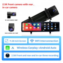 11,26 pouces sans fil Carplay Android Auto Car WiFi Recorder 2.5K + 1080P Streaming Media Décodeur de code vidéo intégré Prise en charge du code vidéo 4K H.265