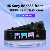 Caméra de tableau de bord 4K 11,26 pouces pour voiture DVR WiFi ADAS BSD avec caméra avant 4K et caméra arrière 1080P AHD 