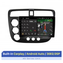 Pour HONDA CIVIC LHD MANUAL AC 2005 Radio Android 10.0 HD Écran tactile 9 pouces Système de navigation GPS avec prise en charge WIFI Bluetooth Carplay DVR