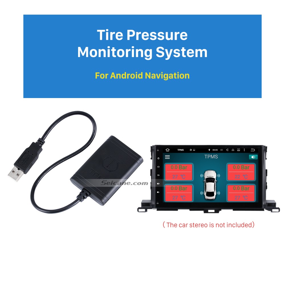 Fesjoy Moniteur de pression de pneu USB TPMS pour la navigation Android Système dalarme de surveillance de pression de pneu/Transmission numérique sans fil Outil de capteur TPMS avec capteur C 