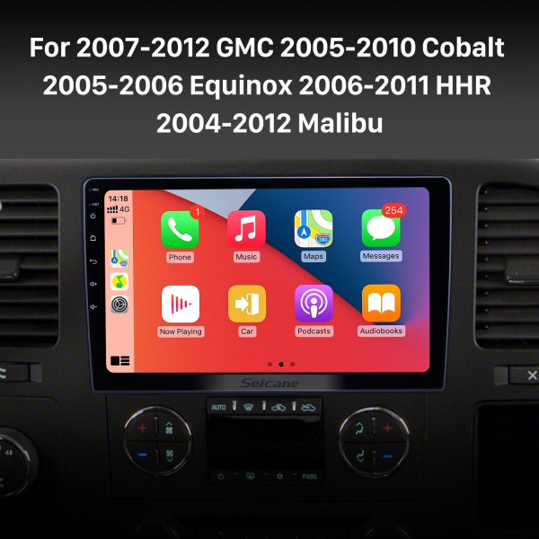 Android 12.0 HD Pantalla táctil Carplay para 2007-2012 GMC 2005-2010 Cobalt 2005-2006 Equinox 2006-2011 HHR 2004-2012 Malibu Unidad principal Bluetooth GPS Navegación Radio Soporte Mirror Link 4G WiFi