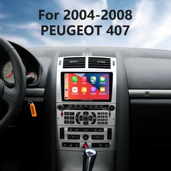 9 pulgadas Android 14.0 para 2004 2005 2006 2007 2008 PEUGEOT 407 Carplay Android auto estéreo sistema de navegación GPS Bluetooth con DAB OBD2 DVR TPMS cámara de visión trasera