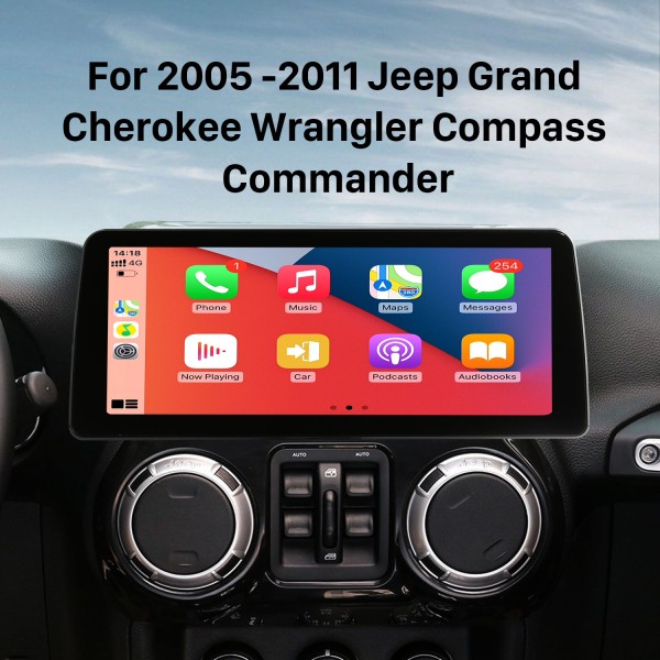 Android 10.0 Carplay 12.3 pulgadas 1920 * 720 Pantalla de ajuste completo para 2005 2006 2007-2011 Jeep Grand Cherokee Wrangler Compass Commander Radio de navegación GPS con bluetooth