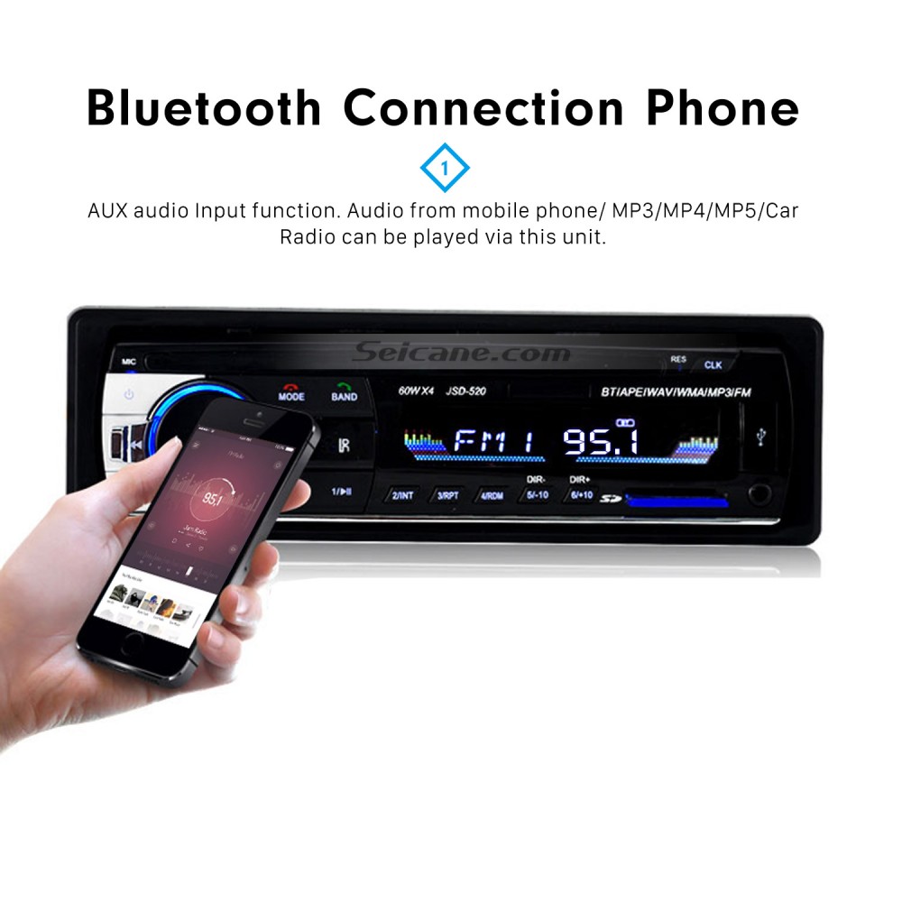 Radio de Coche 1 DIN Bluetooth, 6 Salidas, Radio FM, Reproductor MP3 WMA