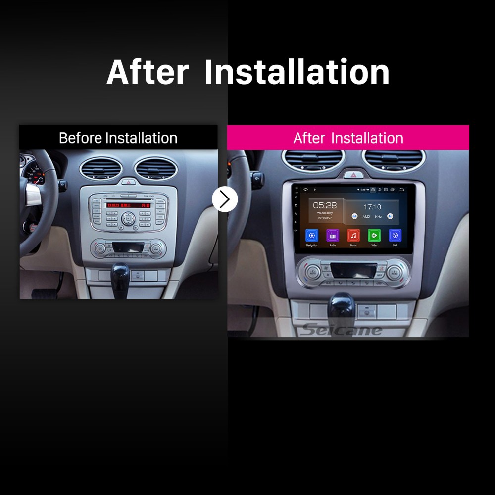  Estéreo de coche Android para Ford Focus 2004-2011, pantalla  táctil de 9 pulgadas, radio de coche doble DIN con navegación GPS  Bluetooth, WiFi DVR SWC, unidad principal de enfoque en el