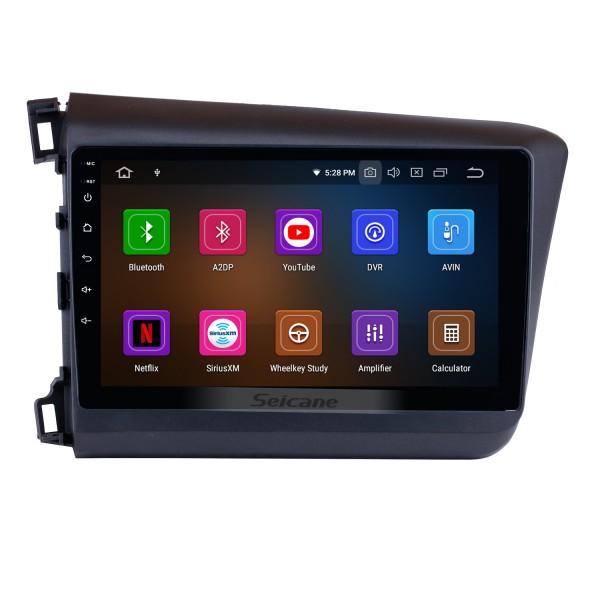 Android 13.0 10,1 Zoll 2012 Honda Civic (LHD) Radio GPS-Navigation Autoradio mit Bluetooth Digital TV Mirror Link OBD2 DVR Rückfahrkamera TPMS RDS Lenkradsteuerung