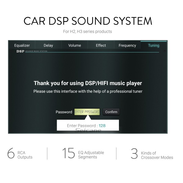 DSP-Car-Audio-Soundsystem für Autoradios der H2 H3-Serie mit 6 Cinch-Ausgängen echte 15 EQ-einstellbare Segmente 3 Arten von Crossover-Modus