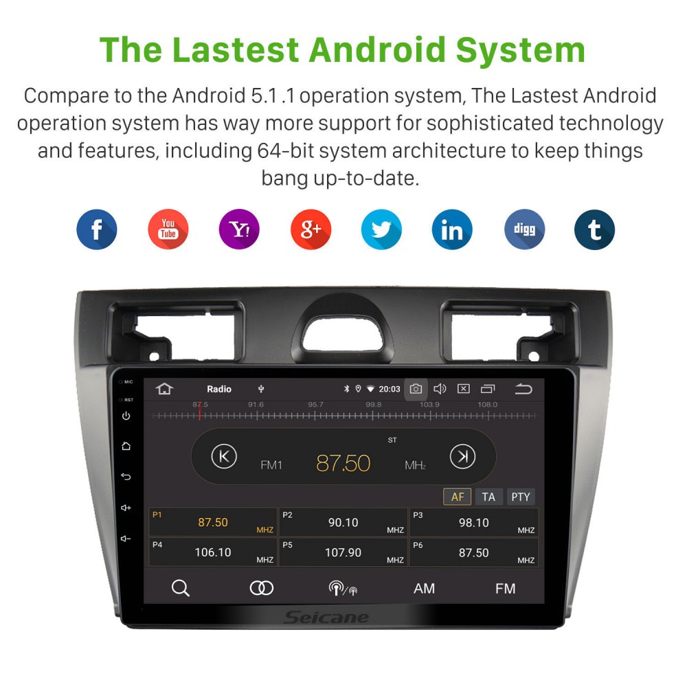 Android 13.0 Für 2006-2011 FORD FIESTA Radio 9-Zoll-GPS-Navigationssystem  mit Bluetooth HD Touchscreen Carplay-Unterstützung SWC