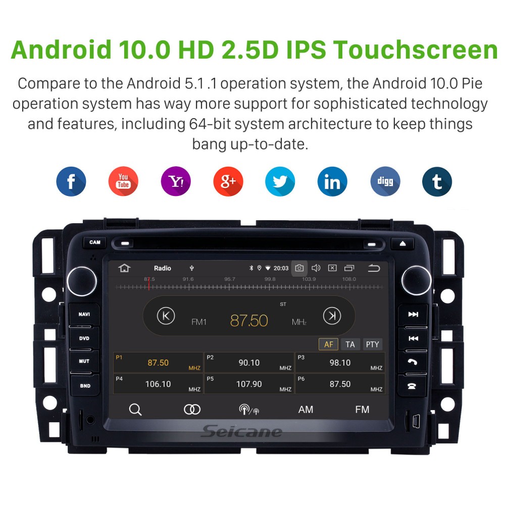 7 Zoll HD Touchscreen Android 12.0 Aftermarket Radio Head Unit für  2007-2012 General GMC Yukon/Chevy Chevrolet Tahoe/Buick Enclave/Hummer H2  Autoradio GPS Navigationssystem Bluetooth Telefon WIFI Unterstützung OBDII  DVR 1080P Video Lenkradsteuerung Spiege