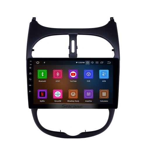 Rádio de navegação gps android 12.0 de 9 polegadas para 2000-2016 peugeot 206 com hd touchscreen carplay aux bluetooth suporte 1080 p