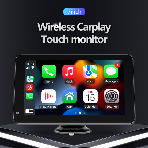 Monitor de toque automático sem fio Carplay Android de 7 polegadas Sistema de navegação GPS estéreo com suporte para Bluetooth Exibição de vídeo HD de câmera de ré