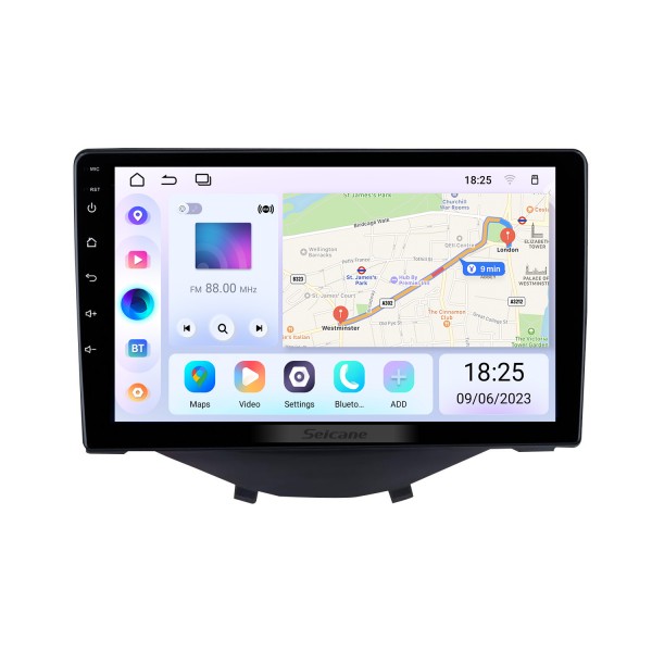 Android 13.0 de 9 polegadas para 2015 TOYOTA AYGO 2020 Citroen C1 2015 Peugeot 108 Stereo Sistema de navegação GPS com suporte para Bluetooth TouchScreen Câmera retrovisora