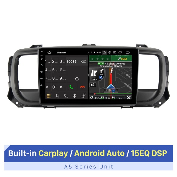 Android de 9 polegadas 10.0 para 2016 CITROEN JUMPY SPACETOURER Rádio de navegação GPS com tela sensível ao toque Bluetooth AUX com suporte para OBD2 DVR Carplay