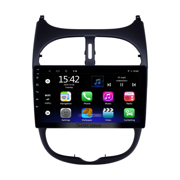 HD Touchscreen 9 polegadas Android 13.0 GPS Navigation Radio para 2000-2016 Peugeot 206 com suporte Bluetooth AUX WIFI Carplay TPMS DAB +