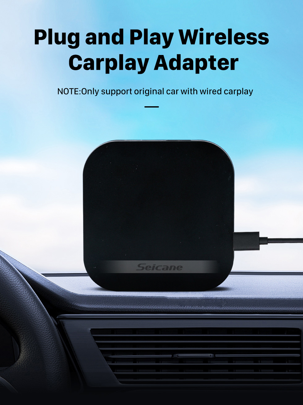 Seicane Adaptador de Carplay sem fio plug and play para suporte de carplay com fio de fábrica BWM Benz Audi VW