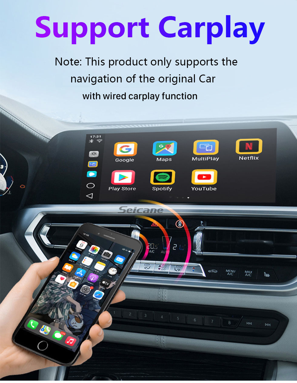 Seicane Carplay AI Box 2 + 32G pour le support Carplay d&amp;#39;usine BMW Mercedes Benz Audi Peugeot VW Android 10.0 Adaptateur de boîte USB