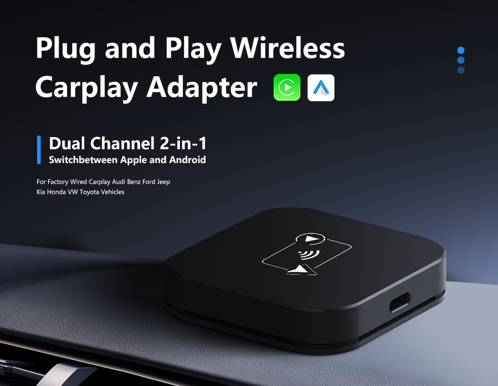 Seicane Adaptateur Carplay sans fil Plug and Play Clé USB pour prise en charge Carplay filaire en usine Audi BWM Benz Ford Jeep Kia Honda VX Toyota